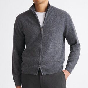 Patrick Assaraf Men's 100% Merino Wool Zip Cardigan Sweater Charcoal Sz M